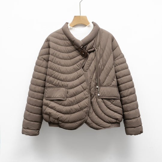 Damen modische Steppjacke mit asymmetrischem Schnitt und praktischen Taschen R&B