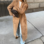 Damen Eleganter Wildleder-Trenchcoat mit doppelt geknöpftem Design