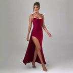 Damen Elegantes Maxikleid mit verführerischem Schlitz und schulterfreiem Design