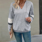 Damen Kapuzenpullover mit V-Ausschnitt und seitlichen Streifen