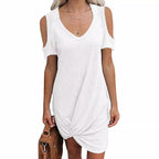 Damen V-Ausschnitt Minikleid mit offenem Schulterdesign und raffinierten Knotendetails R&B