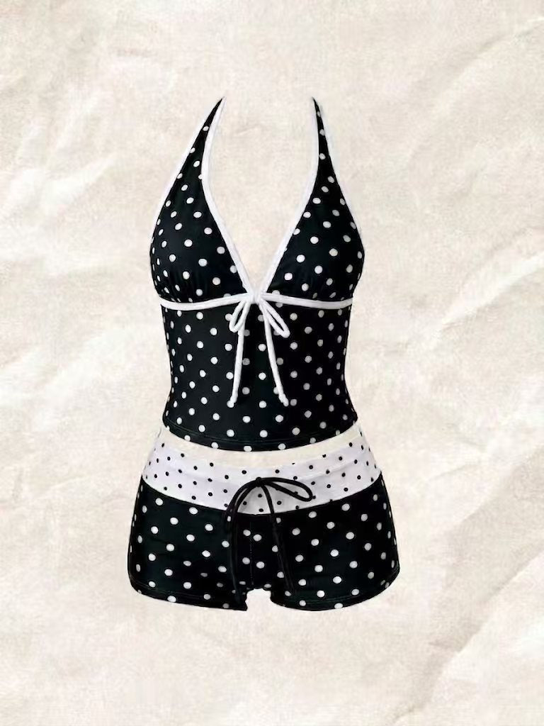 Damen Tankini mit modischem Punktmuster und verstellbarem Halter R&B