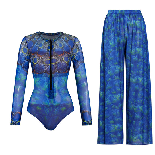 Damen Einteiler mit langem Arm und farbenfrohem Print R&B