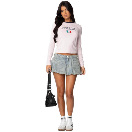 Damen Langarmshirt mit grafischem Print und schmalem Schnitt R&B