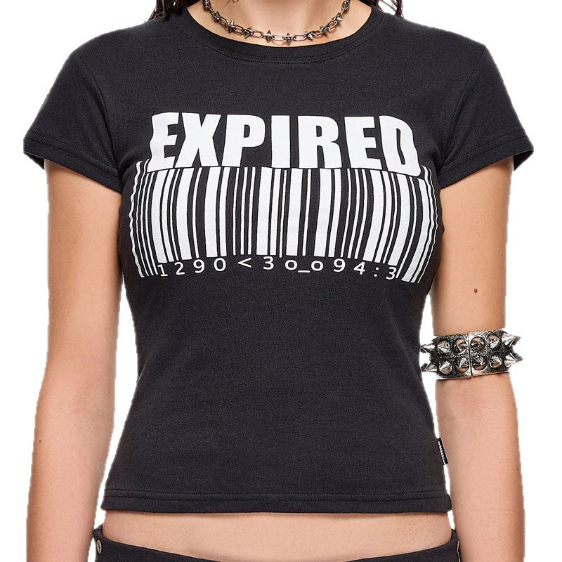 Damen Grafik-T-Shirt mit trendigem Barcode-Print R&B