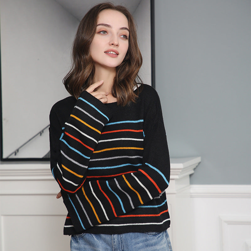 Damen Oversized Streifenpullover aus weichem Material mit weitem Schnitt R&B