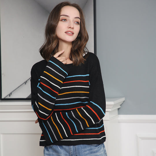 Damen Oversized Streifenpullover aus weichem Material mit weitem Schnitt R&B
