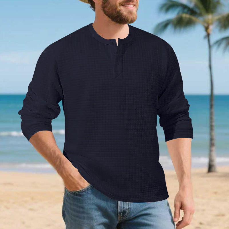 Herren Elegantes Langarmshirt mit Knopfleiste und strukturiertem Stoff R&B