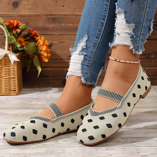 Damen Ballerinas mit elastischem Riemen und Polka-Dots R&B