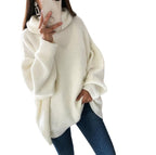 R&B | Damen Strickpullover mit Rollkragen lockerer Sitz, einfarbig