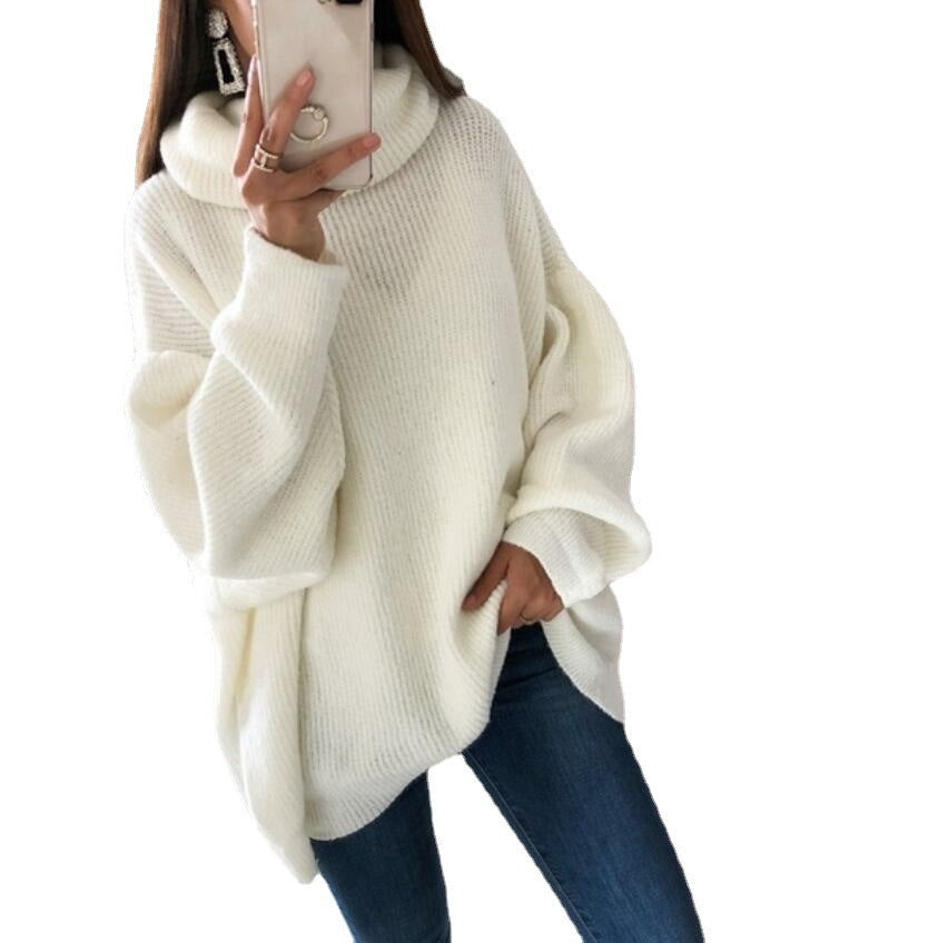 R&B | Damen Strickpullover mit Rollkragen lockerer Sitz, einfarbig