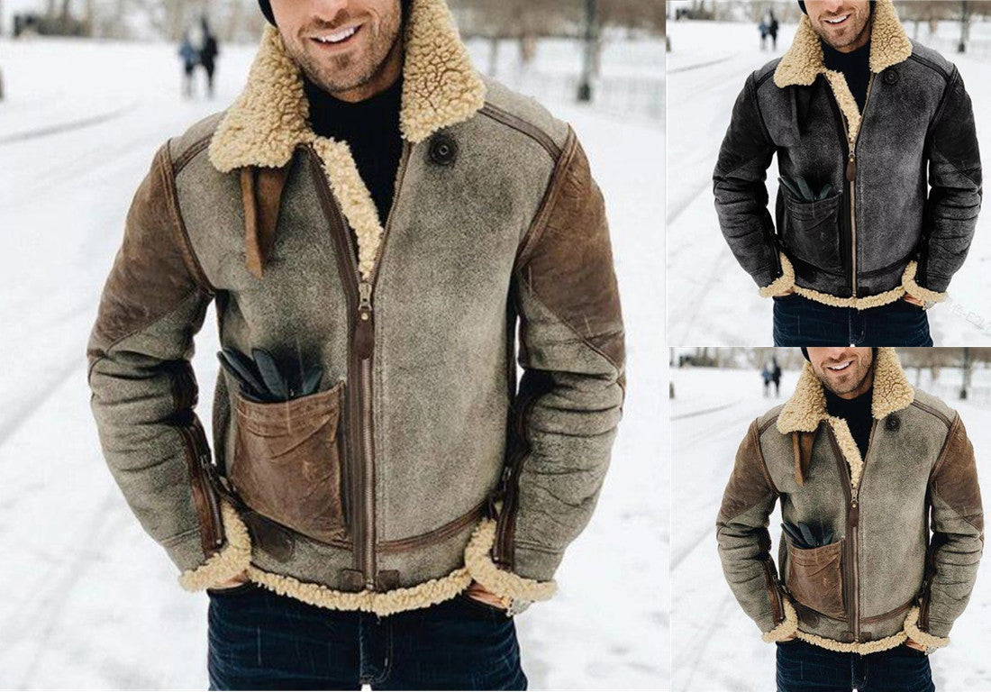 Herren Wool-Lederjacke mit warmem Innenfutter R&B
