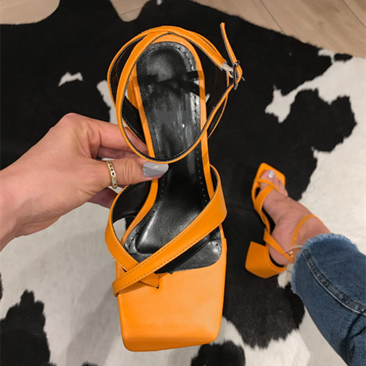 Damen Trendige Sandalen mit quadratischer Spitze und komfortablem Blockabsatz R&B