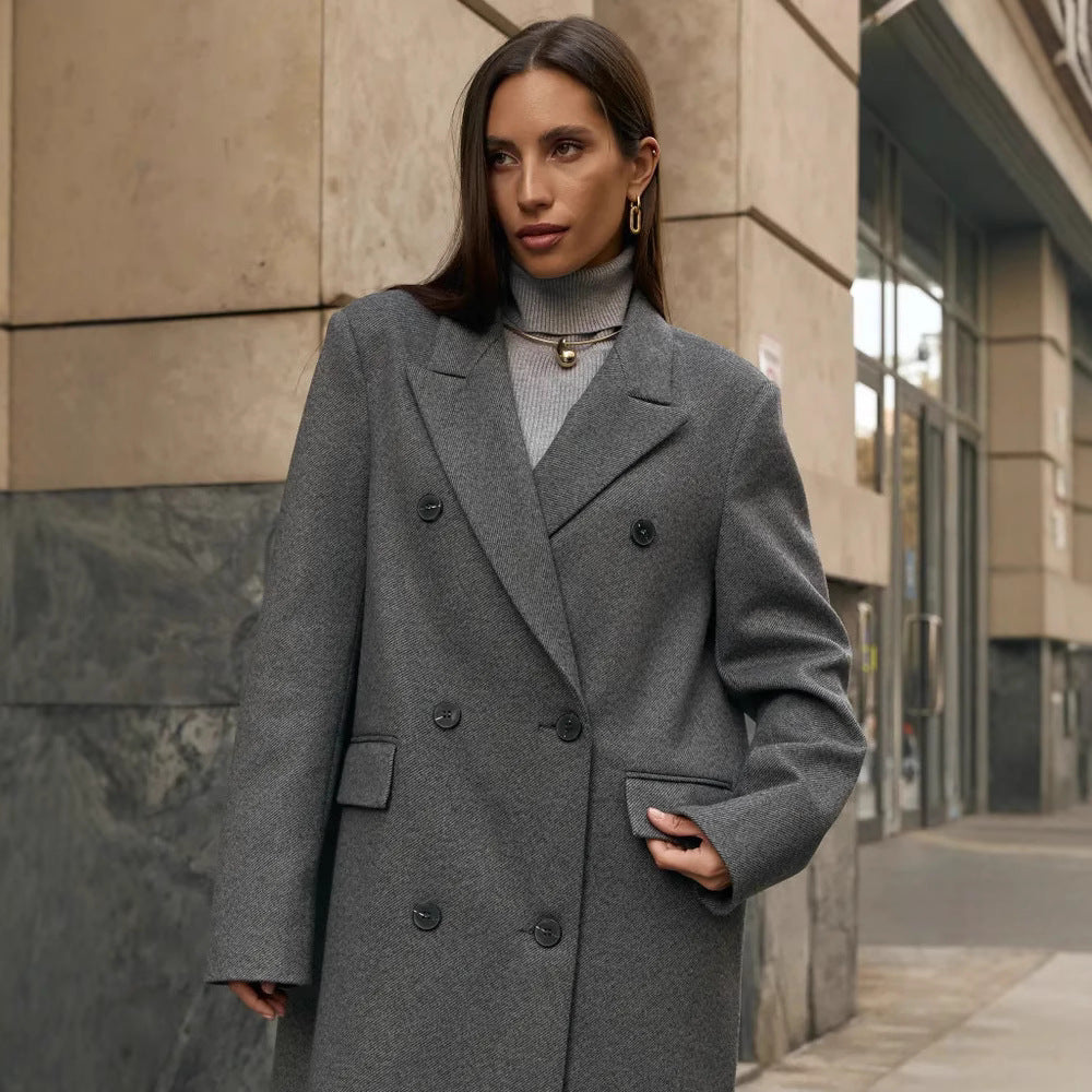 Damen Eleganter Doppelreiher-Mantel mit strukturierten Details R&B