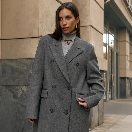Damen Eleganter Doppelreiher-Mantel mit strukturierten Details R&B