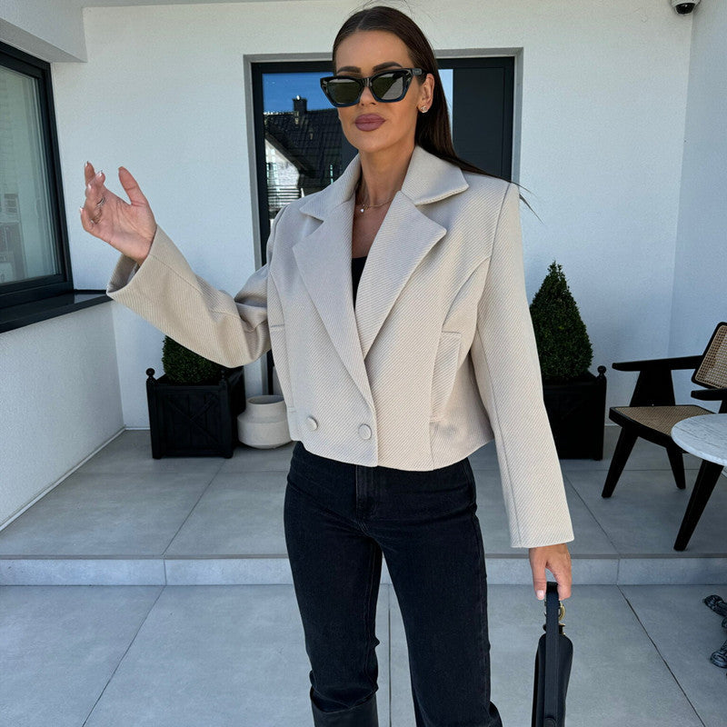 Damen modische cropped Blazerjacke mit doppelt knöpfbarem Verschluss R&B