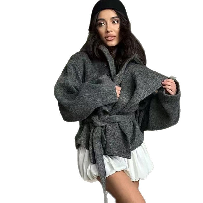 Damen Oversized Wollmantel mit Gürtel R&B