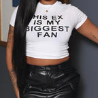 Damen Crop-Top mit witzigem Schriftzug und figurbetontem Schnitt R&B