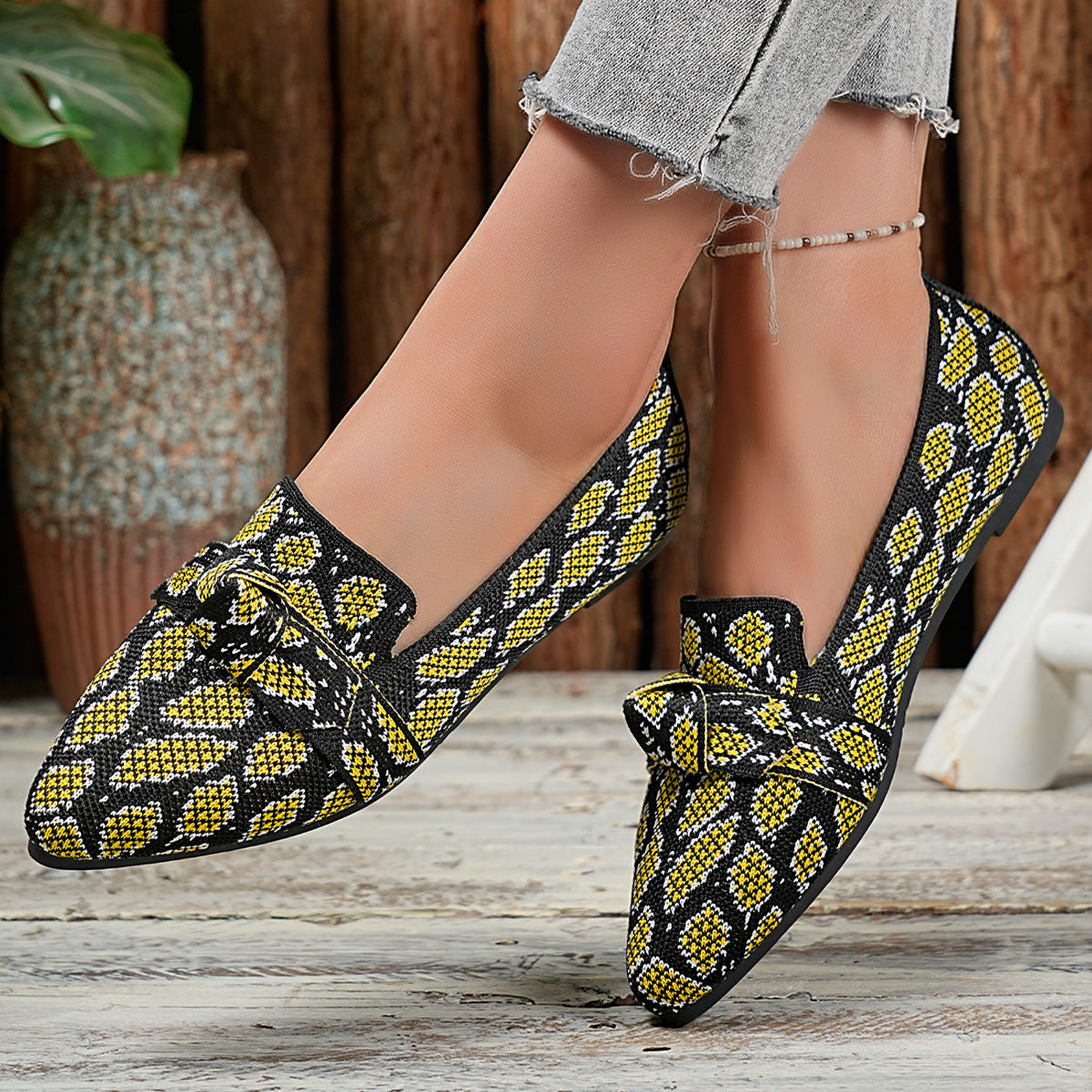 Damen Mokassins mit modischem Leopardenmuster und elegantem Schleifenakzent R&B