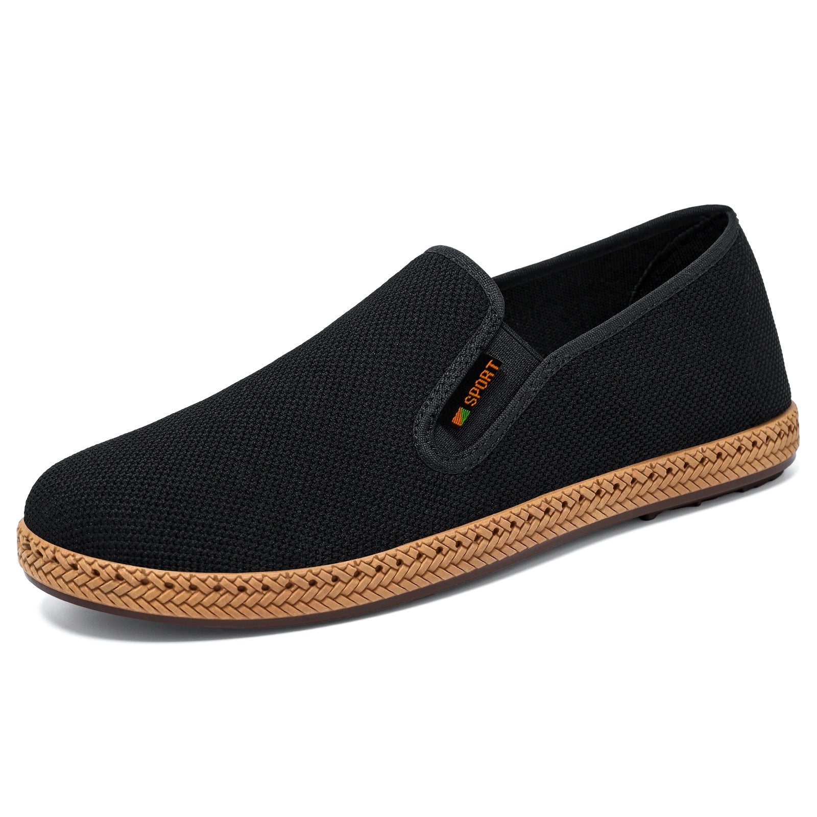 Herren nan atmungsaktiver Strick-Slip-On Loafer mit elastischem Einstieg, geflochtener Dekor-Sohle und gepolstertem Komfortfußbett R&B
