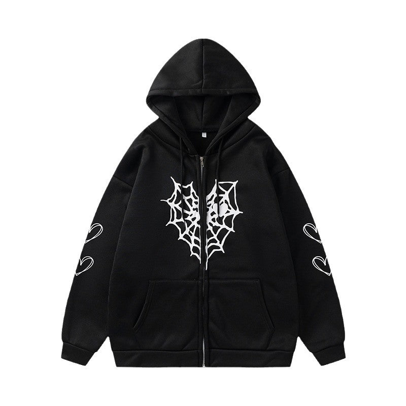 Damen Kapuzenjacke mit auffälligem Spinnenmotiv und praktischen Taschen R&B
