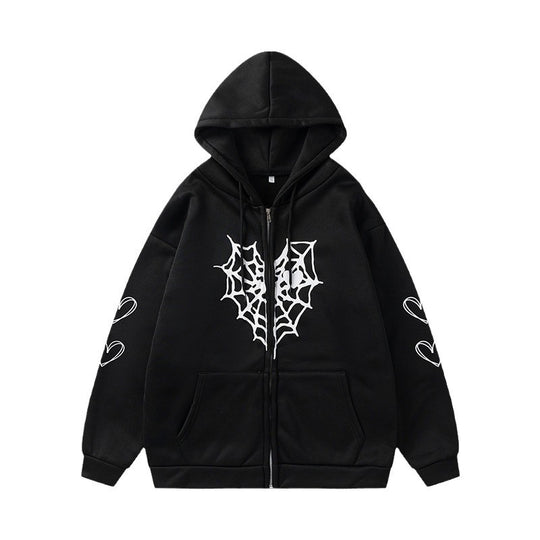 Damen Kapuzenjacke mit auffälligem Spinnenmotiv und praktischen Taschen R&B