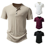 Herren stylisches Kurzarm-Henley-Shirt mit strukturiertem Design und zwei Knopf-Details R&B