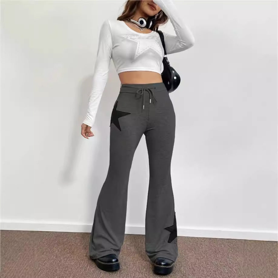 Damen lässige Sweatpants mit weitem Bein und Sternenmotiv R&B