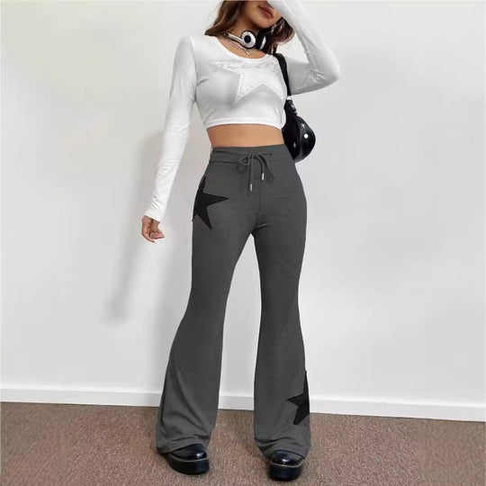 Damen lässige Sweatpants mit weitem Bein und Sternenmotiv R&B