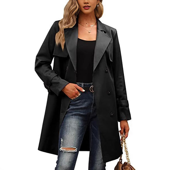 Damen Eleganter Trenchcoat mit doppelter Knopfleiste und schickem Kragen R&B