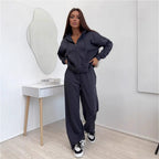 Damen nan weite Highwaist-Loungehose aus Sweatstoff mit Kordelzug und Eingrifftaschen R&B