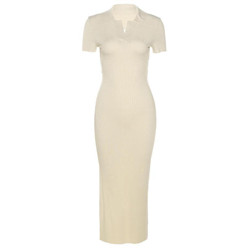 Damen Elegantes Maxikleid mit schmaler Silhouette und modischem Kragen R&B