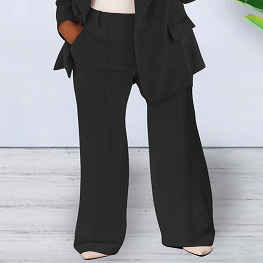 Damen elegantes und lockeres Blazerset mit weiten Hosen R&B