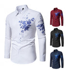 Herren Langarmhemd mit floralem Stickdesign R&B