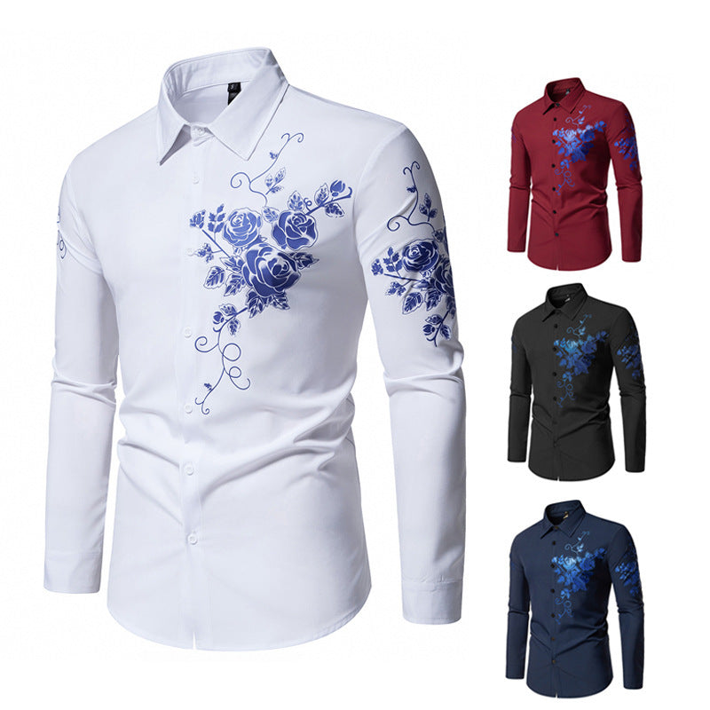 Herren Langarmhemd mit floralem Stickdesign R&B