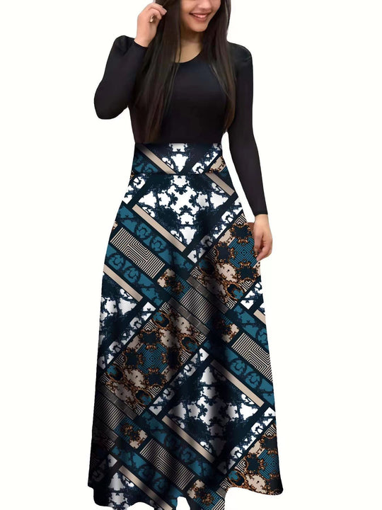 Damen Elegantes Maxikleid mit grafischem Druck und flexiblem Bund R&B
