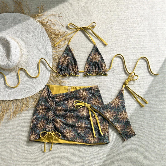 Damen Triangel-Bikini-Set mit rüschenfreien Details und Wickelrock R&B