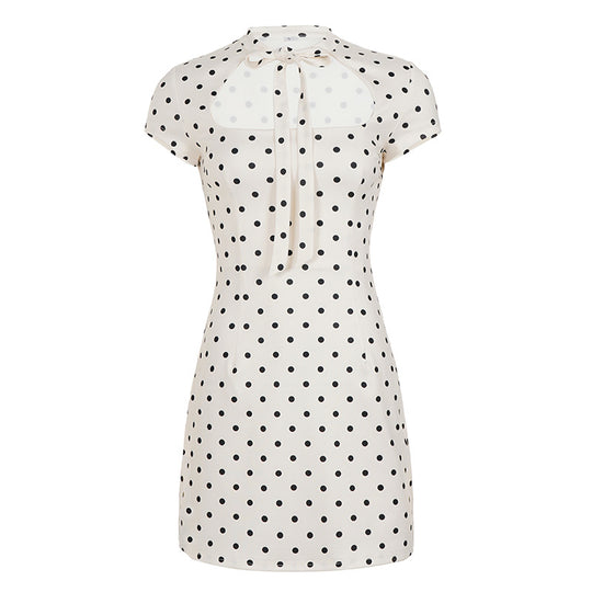 Damen Kleid mit Polka-Dots und hohem Kragen R&B