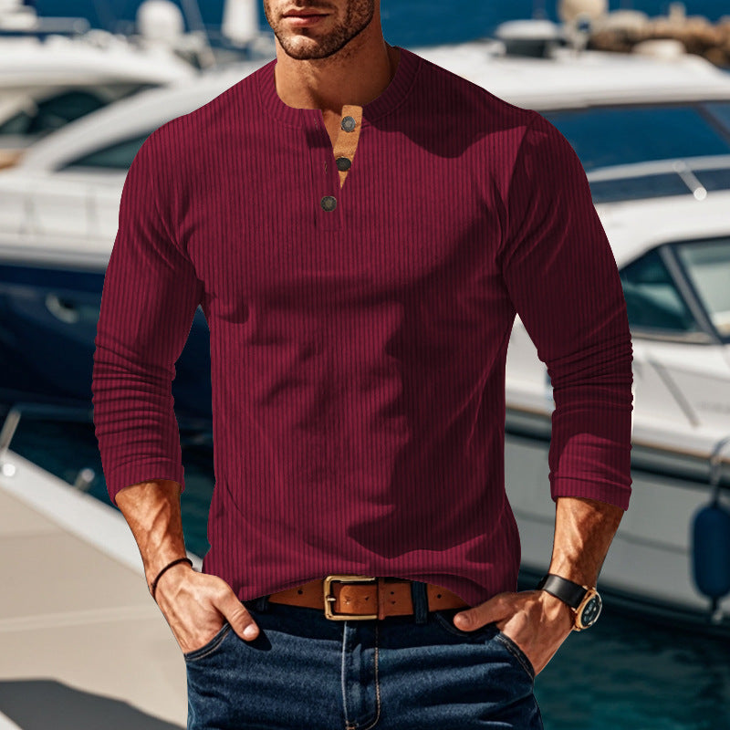 Herren Langarmshirt mit strukturiertem Stehkragen und praktischen Knopfdetails R&B