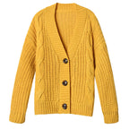 Damen Grober Strickcardigan mit großzügigem V-Ausschnitt und dekorativen Knöpfen R&B