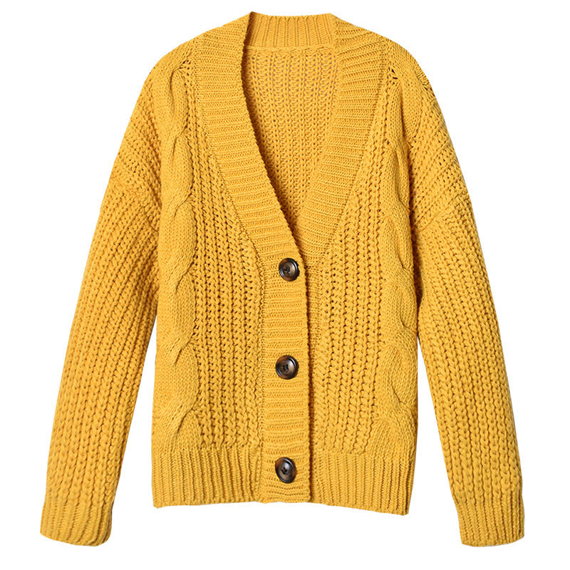 Damen Grober Strickcardigan mit großzügigem V-Ausschnitt und dekorativen Knöpfen R&B