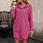 Damen lässiges Sweatkleid mit modernen Knopfdetails und hohem Kragen R&B