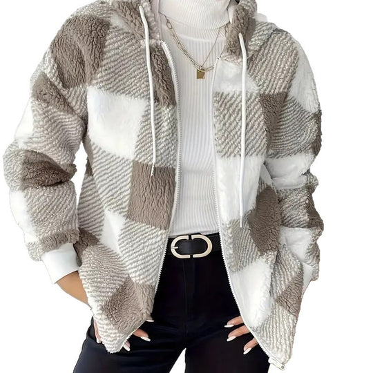 Damen Kuschelige Kapuzenjacke im Karodesign R&B