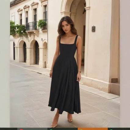 Damen Maxikleid mit schmalen Trägern und fließendem Rock Heidi-Mode