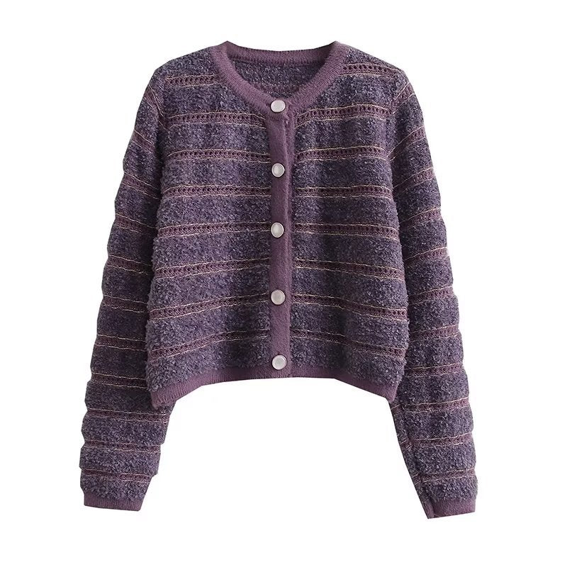 Damen modische Strickjacke mit knöpfbarem Design und feinem Strukturmuster R&B