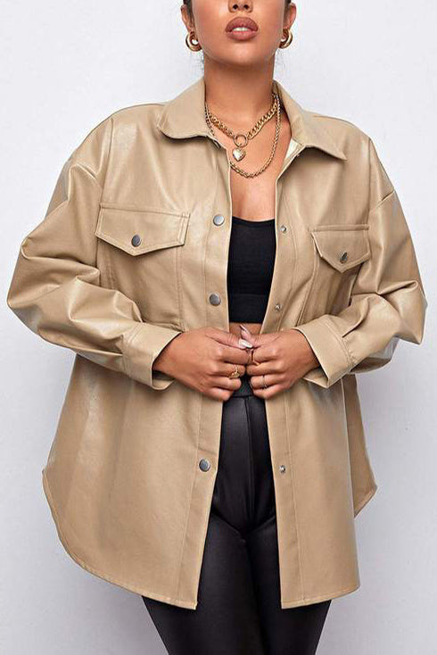 R&B | Plans Khaki Faux Leder Shacket