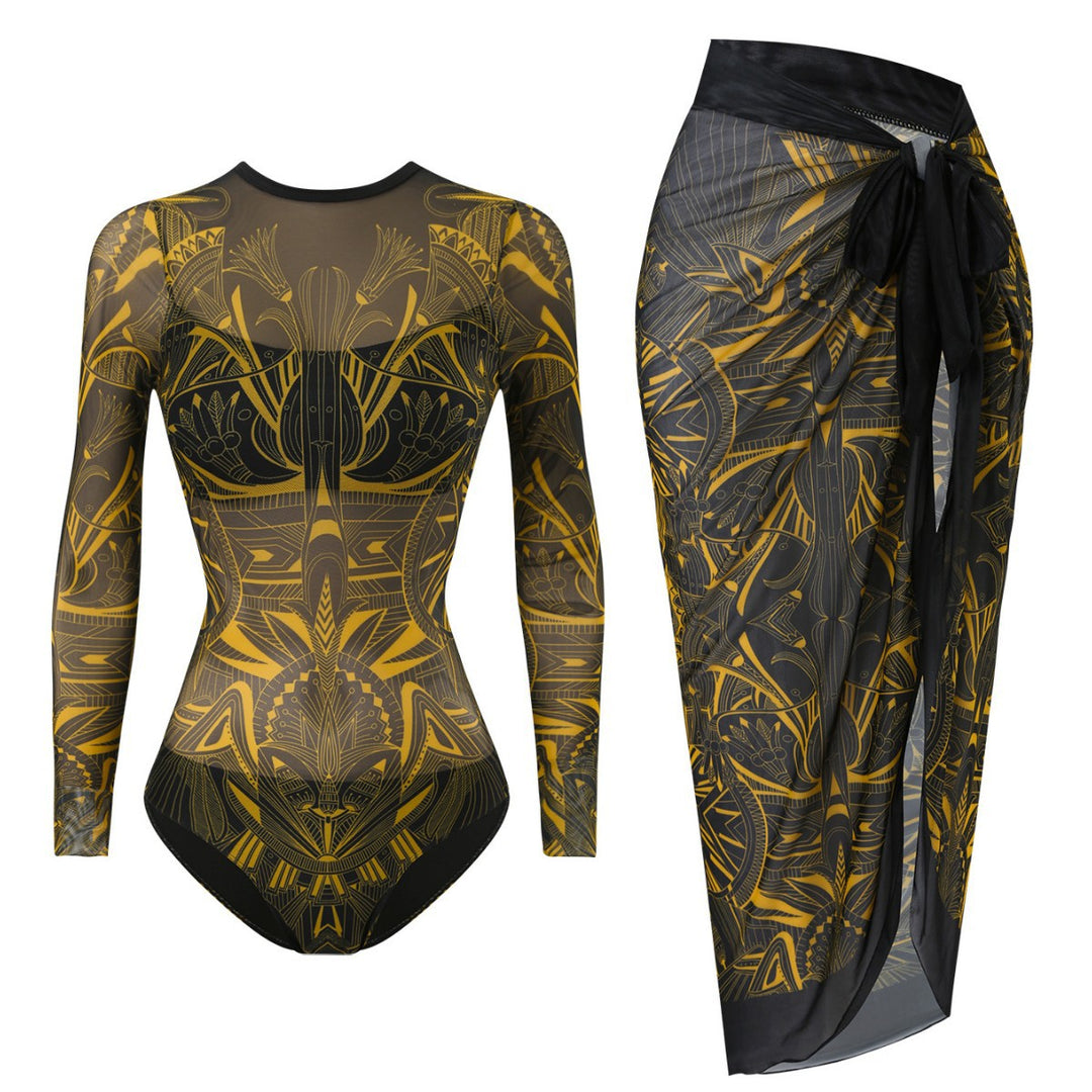 Damen Badeanzug mit elegantem transparentem Wickelrock R&B