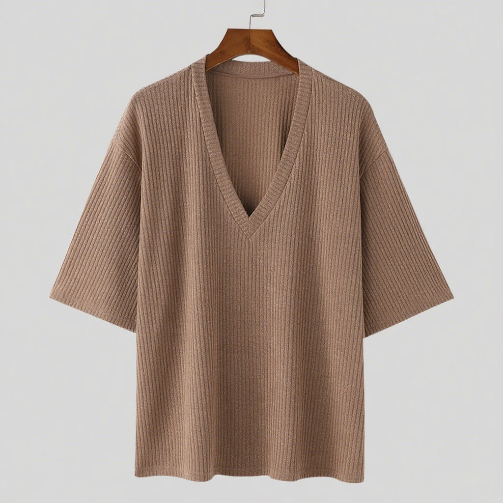 Damen V-Ausschnitt Oversize-Shirt aus strukturiertem Baumwollmaterial R&B