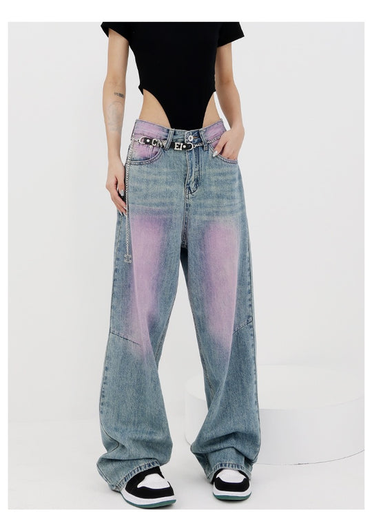 Damen lässige Baggy-Jeans mit farbverlaufendem Design und einem einzigartigen Schnitt R&B
