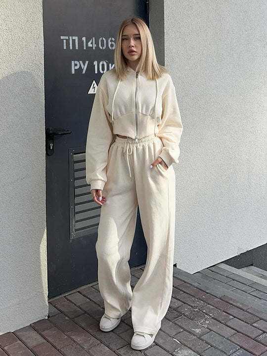 Damen lässiges Freizeit-Set mit hochgeschlossenem Oberteil und weiten Hosen R&B